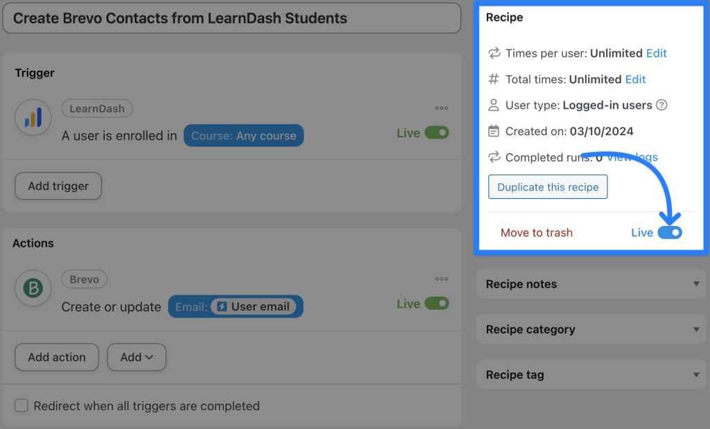 connect-brevo-to-learndash-recipe-1-live